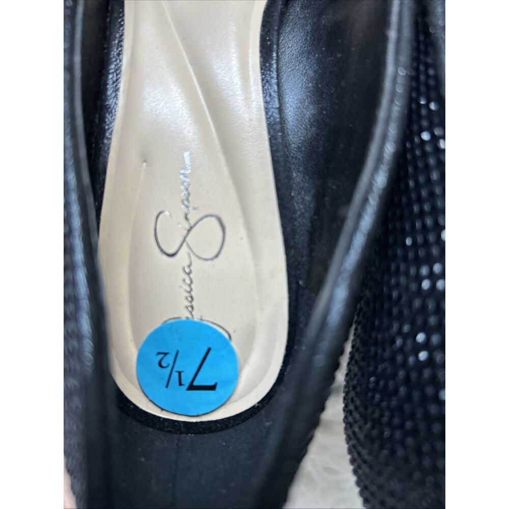 Jessica Simpson Stiletto Pumps 7.5 M Black Rhinestone Holiday Heels Party - Picture 13 of 14